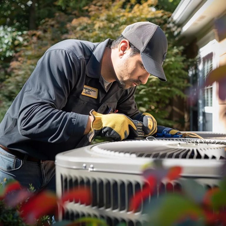HVAC technician repairing an air conditioning unit in a residential home in Nampa ID