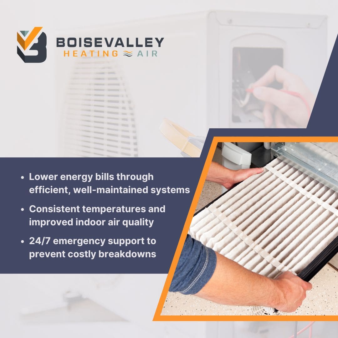 Technician replacing a clean air filter in an HVAC system to improve indoor air quality and lower energy bills.