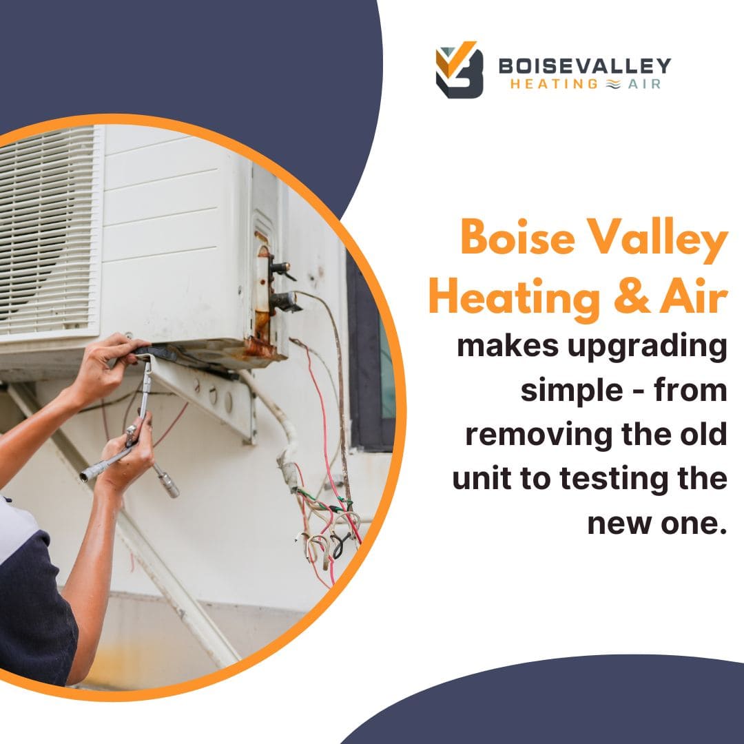 HVAC technician removing an old air conditioning unit and testing a new system upgrade for a residential home.