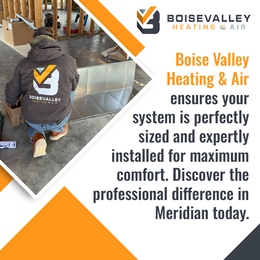 HVAC technician assembling ductwork system for efficient heating installation in Meridian Idaho