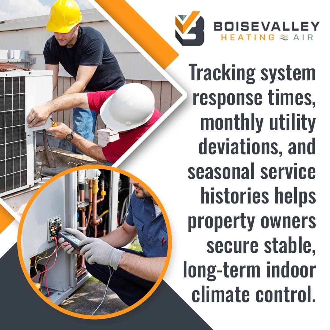 Service professionals tracking HVAC system response times and monitoring electrical components to ensure stable indoor climate control.
